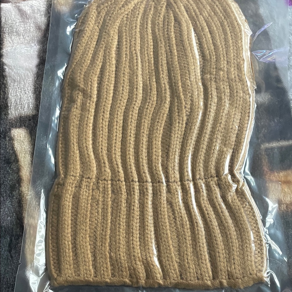 Beige Ribbed Knit Beanie Hat Winter Warm Stretch Cap Unisex NEW